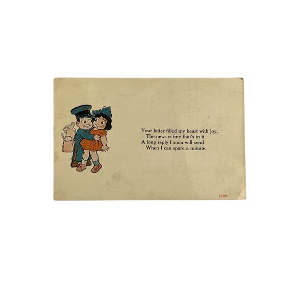 Antique 1917 Ephemera Posted Signed Postcard Humorous Mailman Girl Best Wishes - Picture 2 of 6